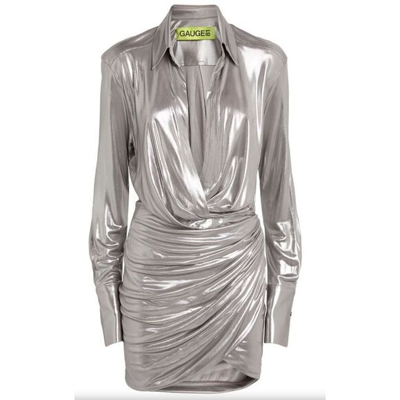 GAUGE81 Naha Metallic  Mini Dress in Metallic Silver NWT Size Large - Picture 6 of 12